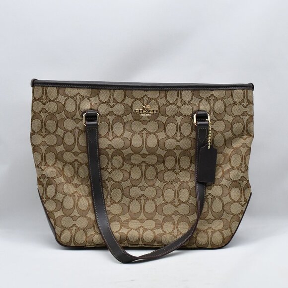 Vintage Coach Signature Womens Khaki Medium Canvas Tote - Picture 1 of 17